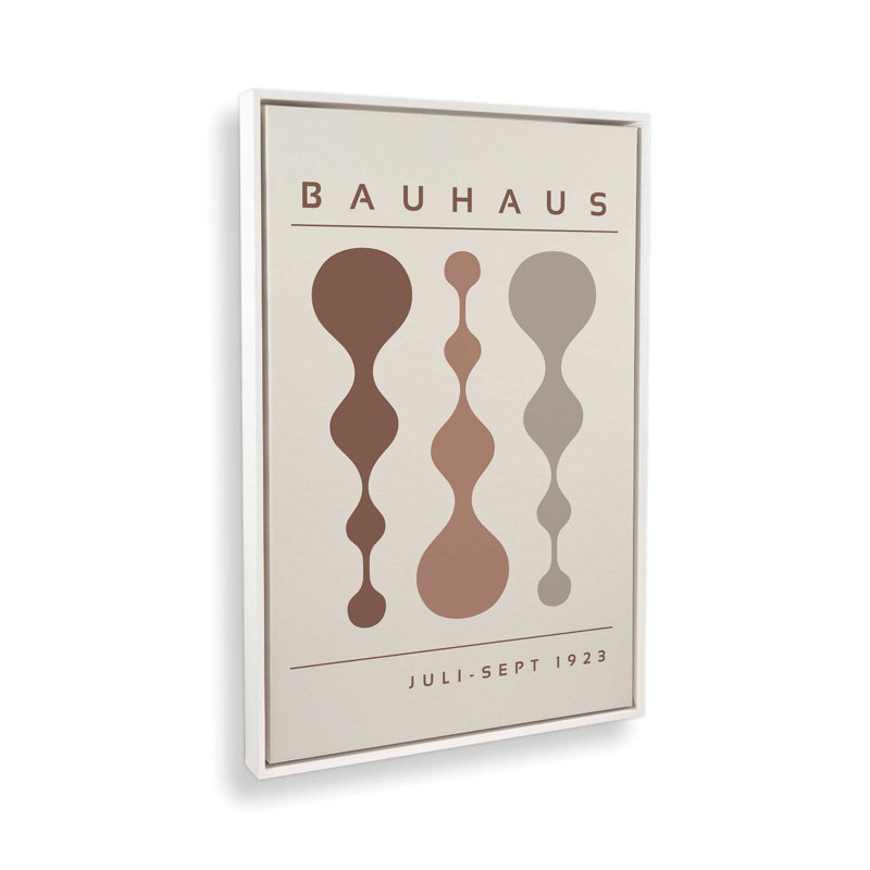Affiche rétro Bauhaus II , H 18 po x l 12 po, Blanc opaque, Toile avec cadre flottant brun 