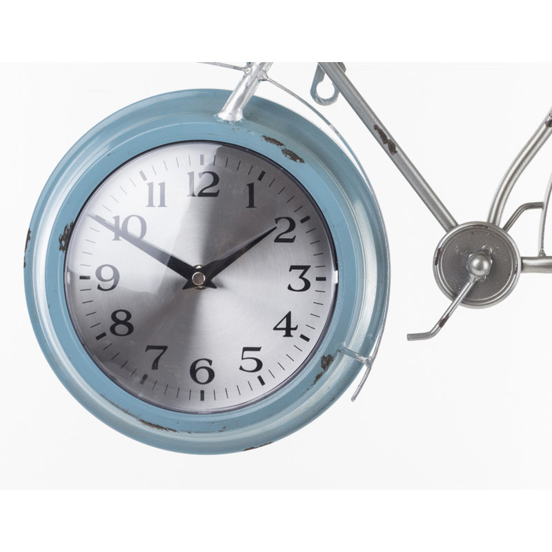Industrial Analog Metal Quartz Tabletop Clock in Silver/Blue