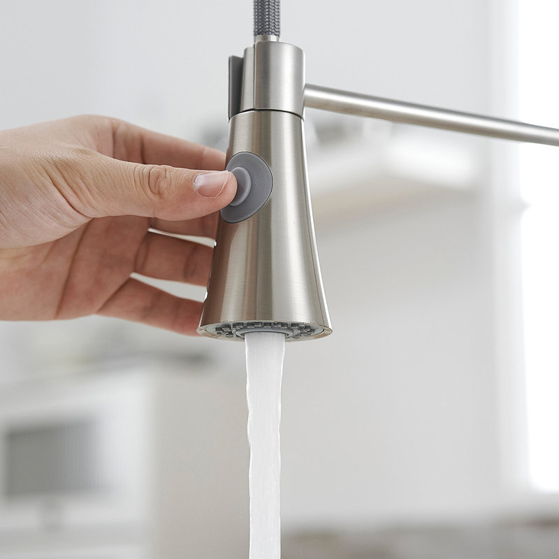 Commercial Kitchen Faucet With Pull Out Sprayer, Single Handle Single Lever Kitchen Sink Faucet, Brushed Nickel
