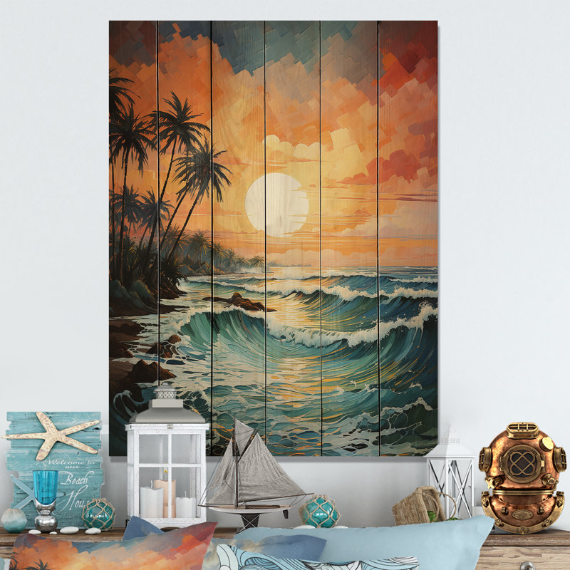 Minimalisme palmiers Serenade VI - impression sur bois sans cadre, H 20 po x l 10 po x P 0,78 po