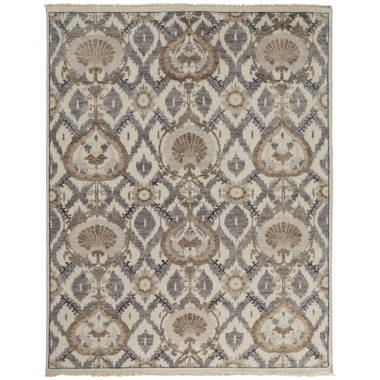 2x3 Hand Knotted Ivory and Charcoal Geometrical Design Wool Area Rug in  2023
