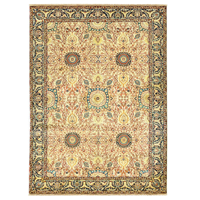 High-Quality Hand-Knotted Cream And Blue Area Rug