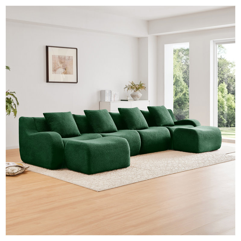 Canapé modulaire en U Emerald Green Teddy, Ours en peluche vert