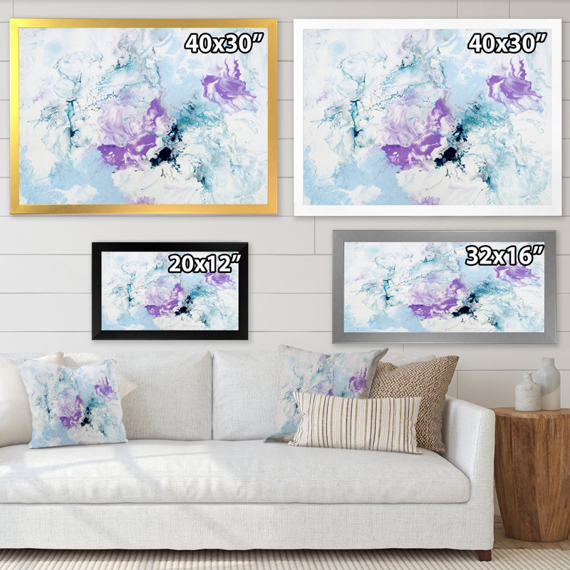 Violet et bleu liquide Art Waves - reproduction d'art sur toile, H 40 po x l 30 po, Noir