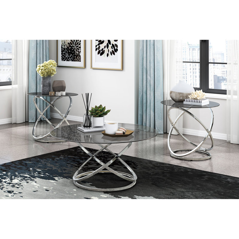 Moderne 3 tables d'appoint avec cadre de luxe en verre trempé et structure en métal