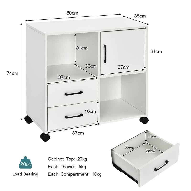 Kynnlie 80cm Wide 2 -Drawer Mobile File Cabinet, White