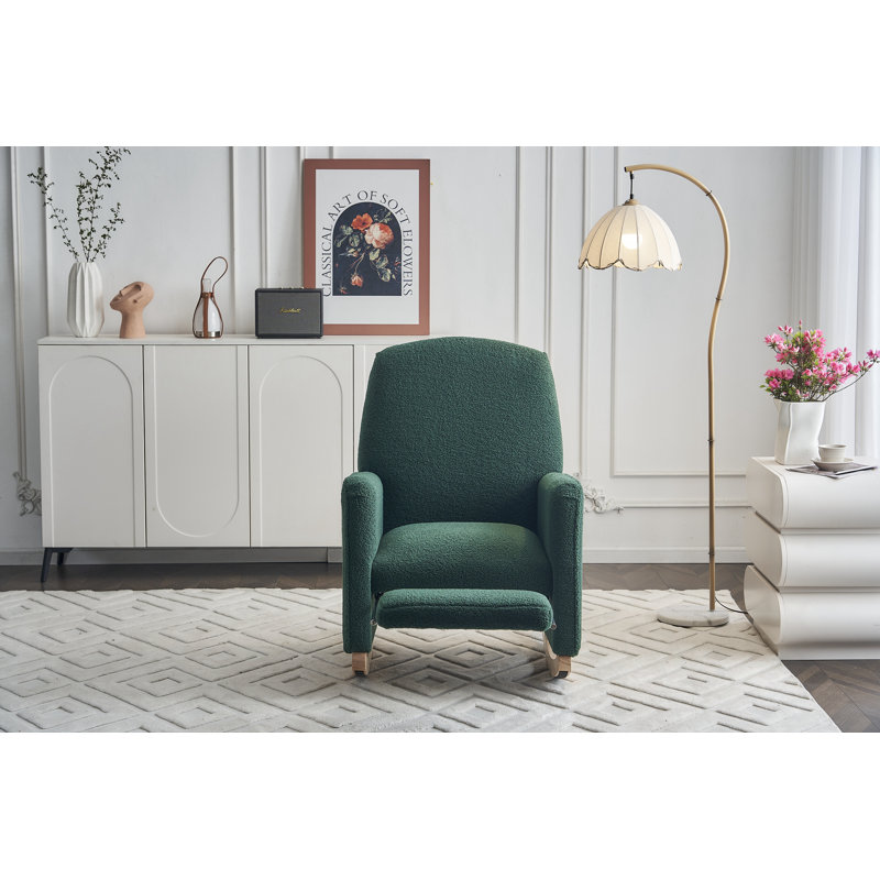 Chaise berçante en tissu Teddy avec repose-pieds réglable et poche latérale, Vert