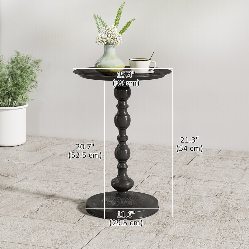 Table de patio ronde 15,4 po, table d'appoint d'extérieur vintage, noir
