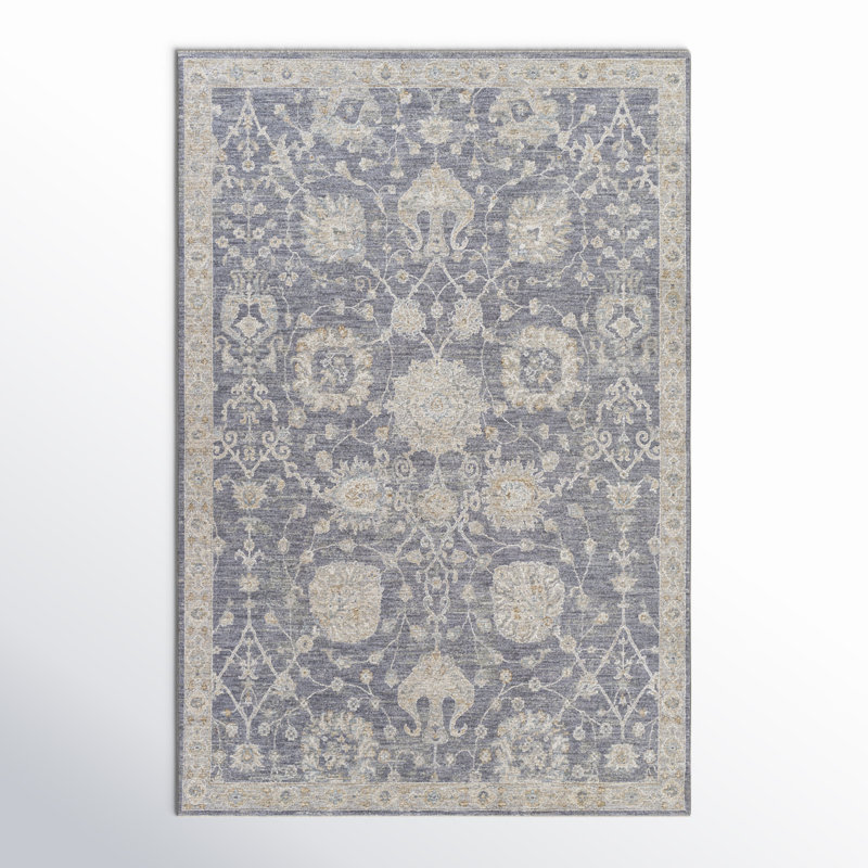 Garlef Machine Woven Oriental Gray/Blue Area Rug, Rectangle 5' x 7'5"