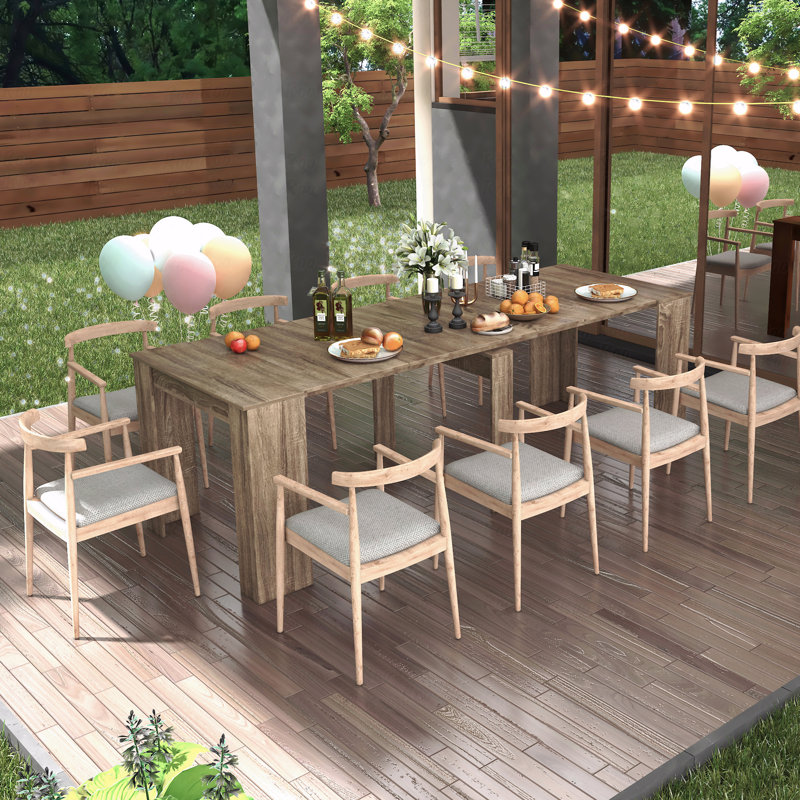 Extendable Dining Table (Up to 118.5" Long), Light Brown