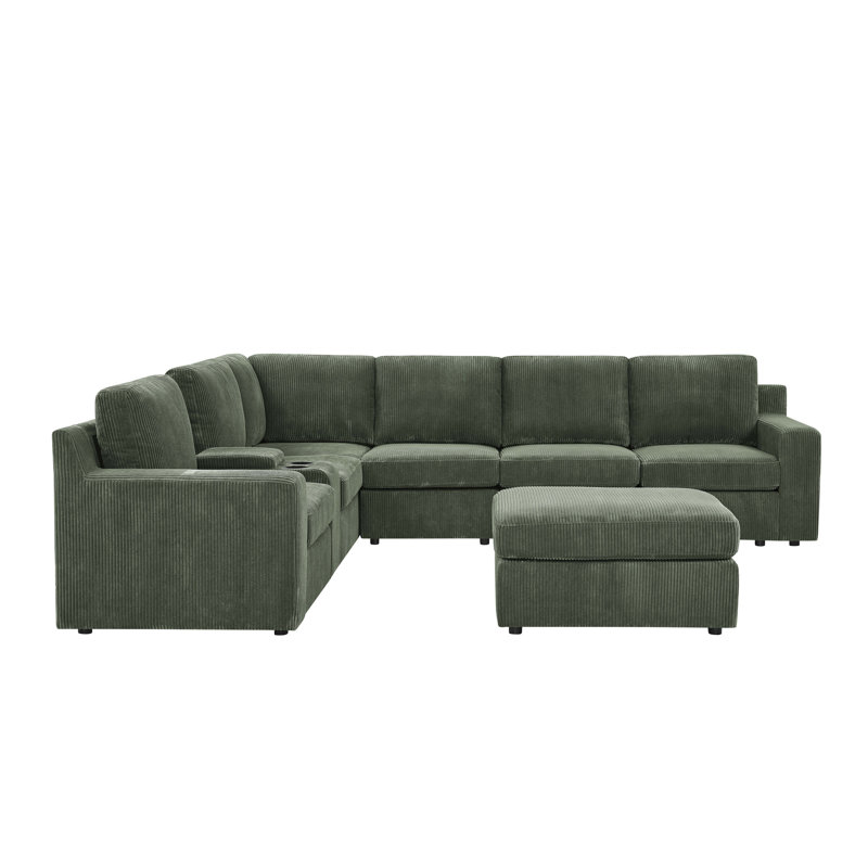 Canapé modulaire Limesvilles, Velours côtelé vert foncé