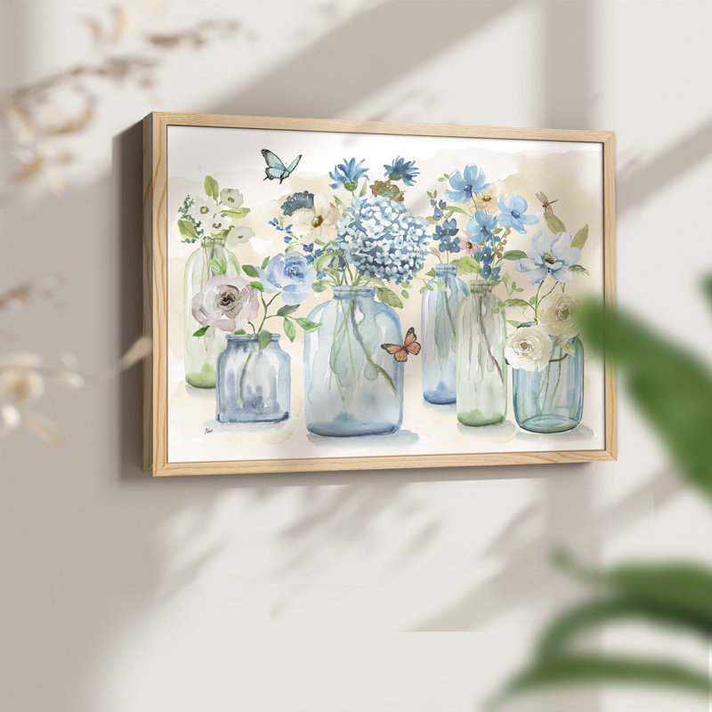 Jardin papillon bleu - reproduction encadrée - réaménageable, Naturel, H 22 po x l 28 po