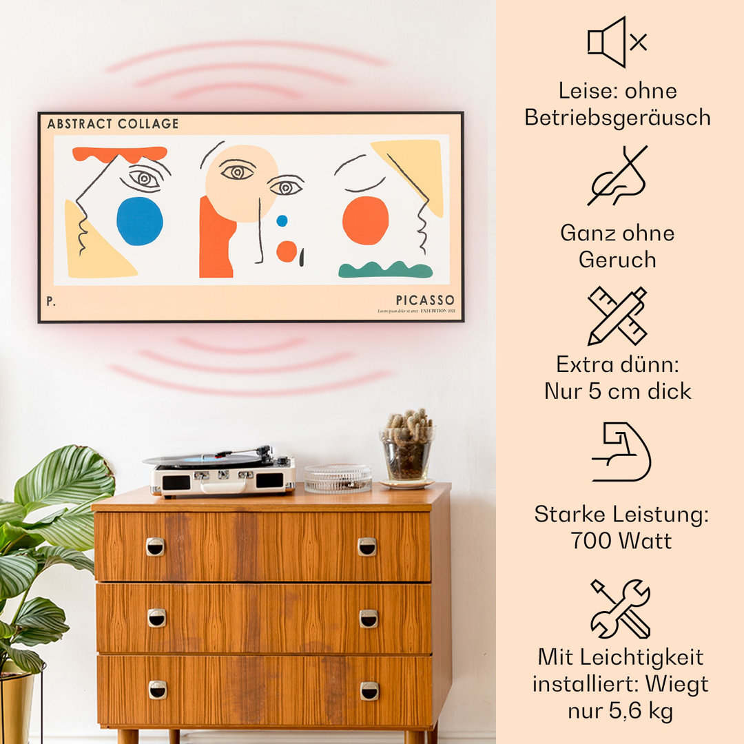 Wonderwall Air Art Smart Infrarotheizung 60x120 cm 700W Wandinstallation App-Steuerung Abstrakt