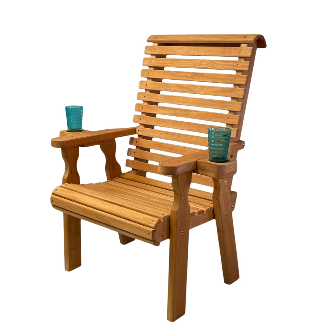 Heavy Duty 600 Lb High Back Roll Back Treated Patio Chair, Cupholders Amish Casual Frame 
