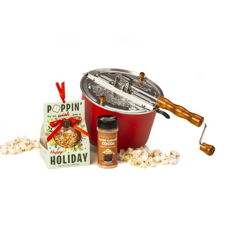 Whirley Pop Stovetop Popper with Metal Gears and Popcorn Kit - Red