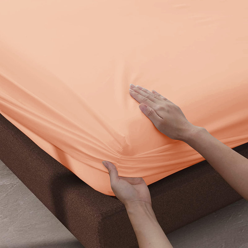 Leila Microfiber 25cm Deep Pocket Fitted Bed Sheet, Peach, Super King (6')