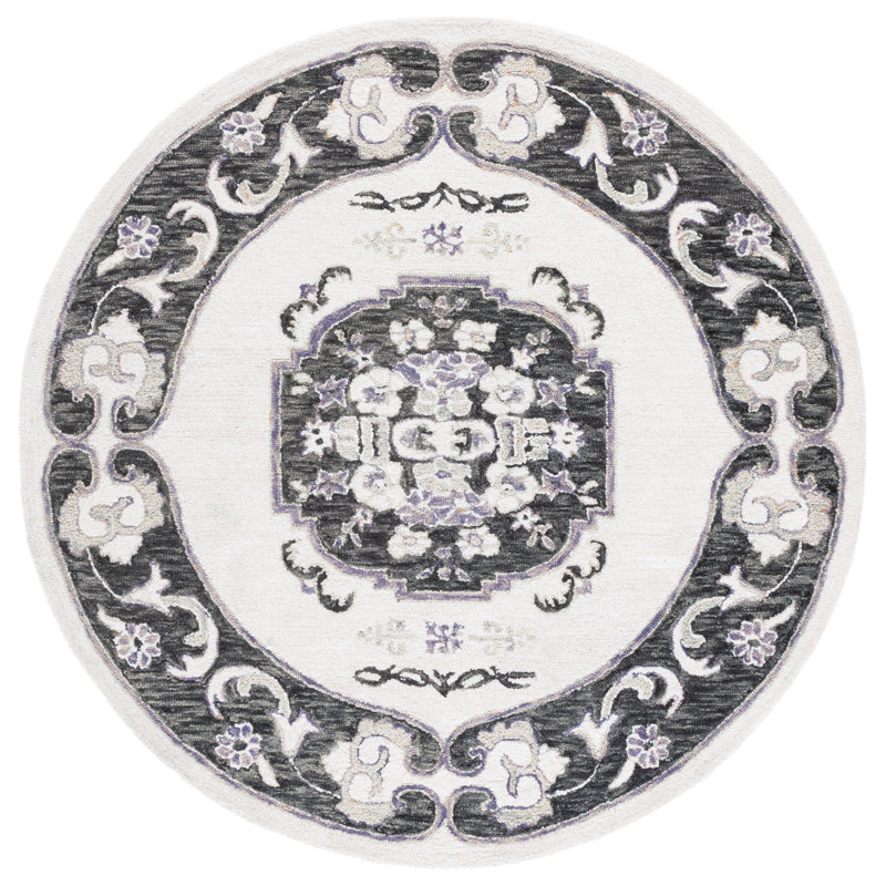 Hand Tufted Wool;Cotton Floral Rug, Round 6'