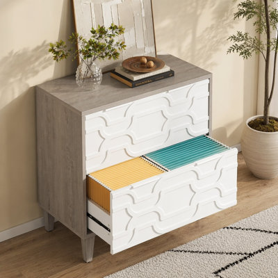 Classeur à 2 tiroirs, classeur latéral pour format A4 / lettre / légal, classeur de bureau, support d'imprimante avec tiroir de rangement pour bureau personnel, blanc et gris
