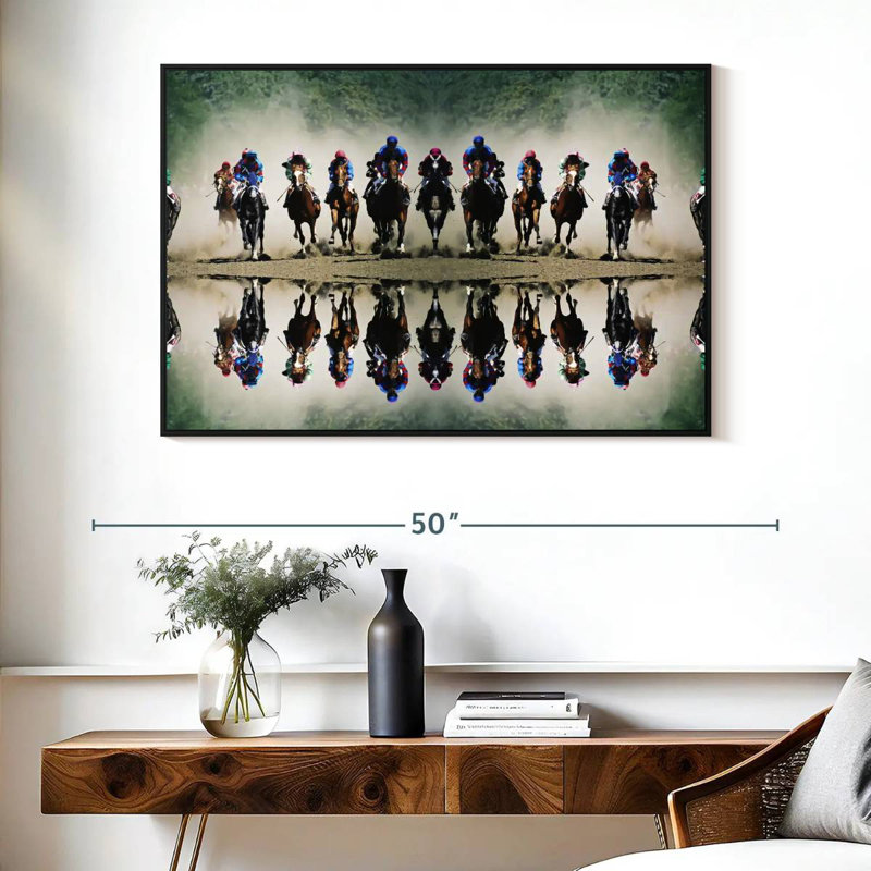 Sport de course de chevaux, 40 po x 27 po, Cadre flottant noir