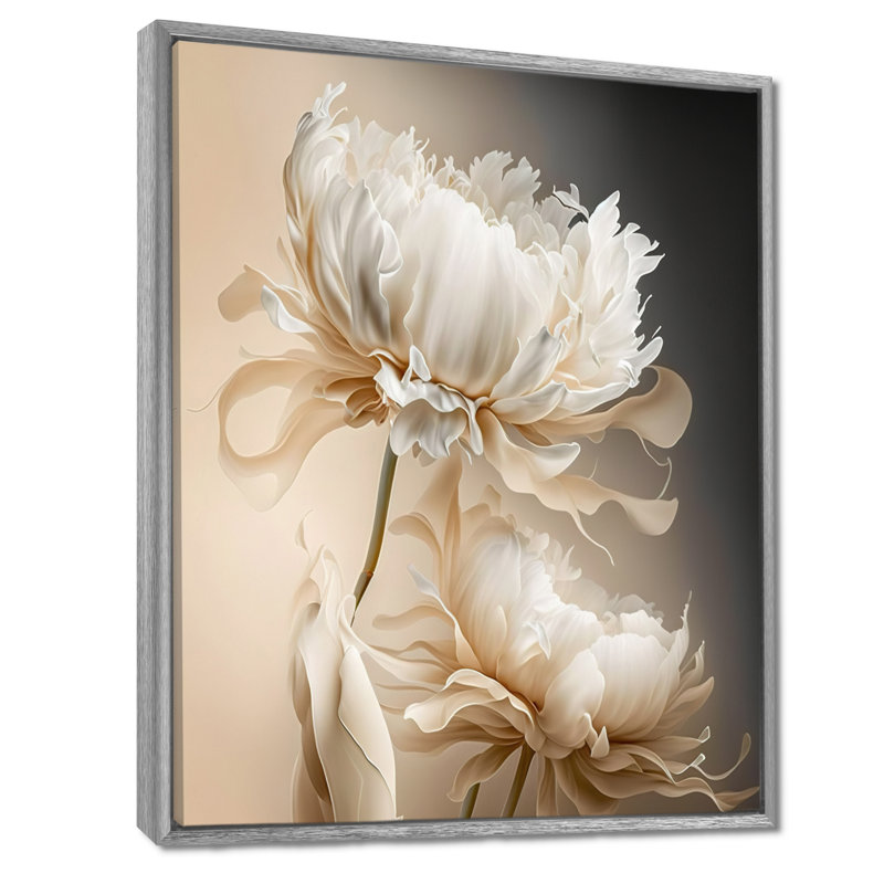 Peony Flower I - Print on Canvas, 20" H x 12" W, Silver Floater Framed