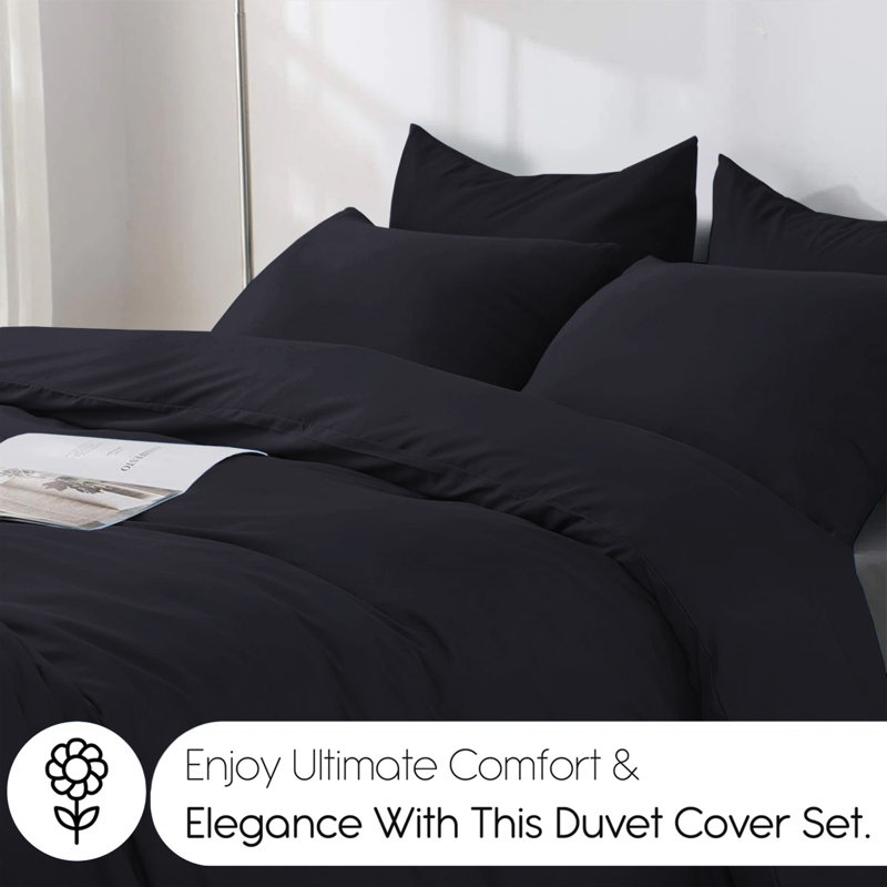 Edyson Microfiber Duvet Cover Set with Pillowcases Included, Super King - 2 Standard Pillowcases, Black