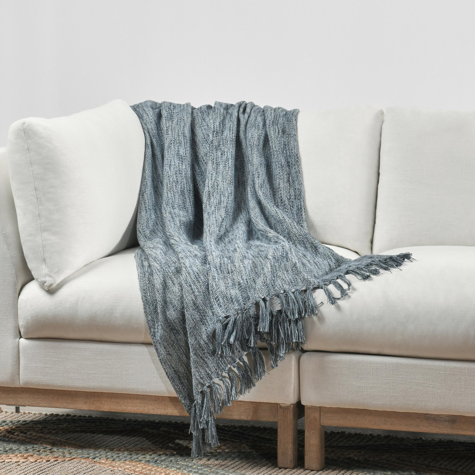 Sharma Hand Woven Throw Blanket, Blue