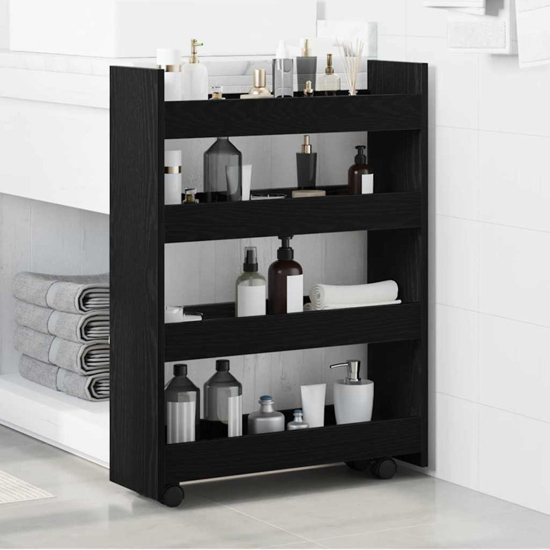 Narrow Storage Trolley 4 Tier Rolling Cart Bookcase Engineered Wood