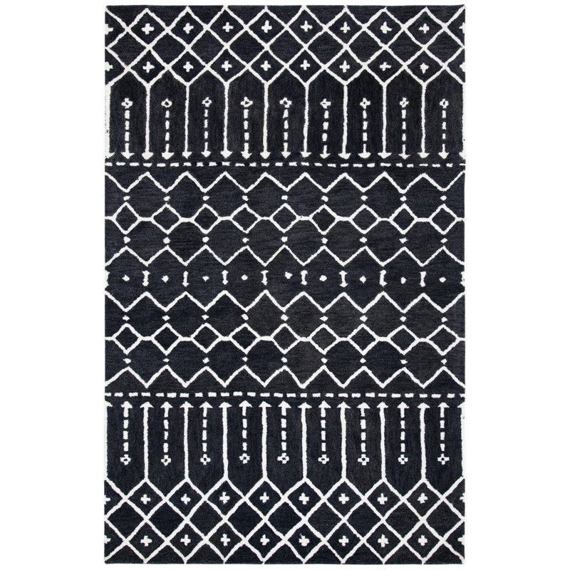Tapis noir en laine / viscose touffeté à la main Lina, Rectangle 3 pi x 5 pi