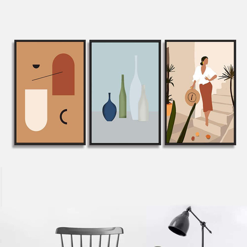 3 pièces, cadre flottant, impression sur toile, Noir, H 36 po x l 72 po x P 1,5 po