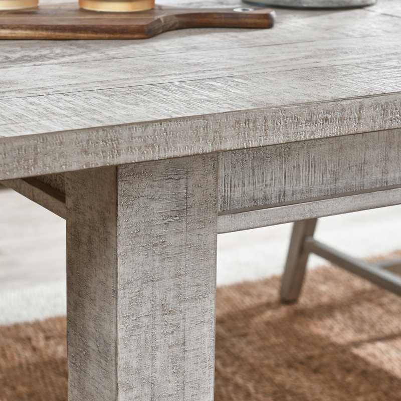 Delphine Extendable Solid Reclaimed Wood Dining Table, Distressed Ivory