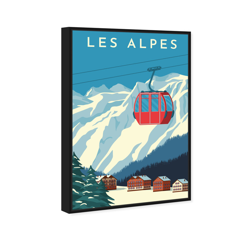 Affiche de voyage Les Alpes - Publicité sur toile, Toile avec cadre noir, H 15 po x l 10 po