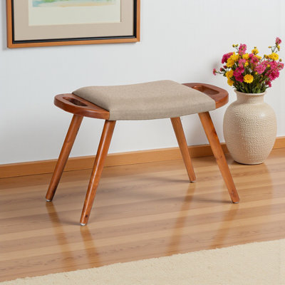 Zofa Light Brown Fabric Upholstered & Oak Brown Wood Accent Bench, 15.39" H X 24.85" W X 13.90" D