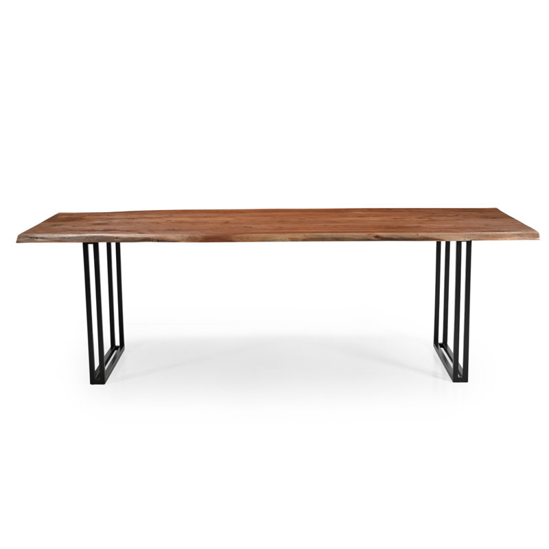 Dassy Acacia Solid Wood Top Metal Base Dining Table, 30" H x 42" W x 96" L 