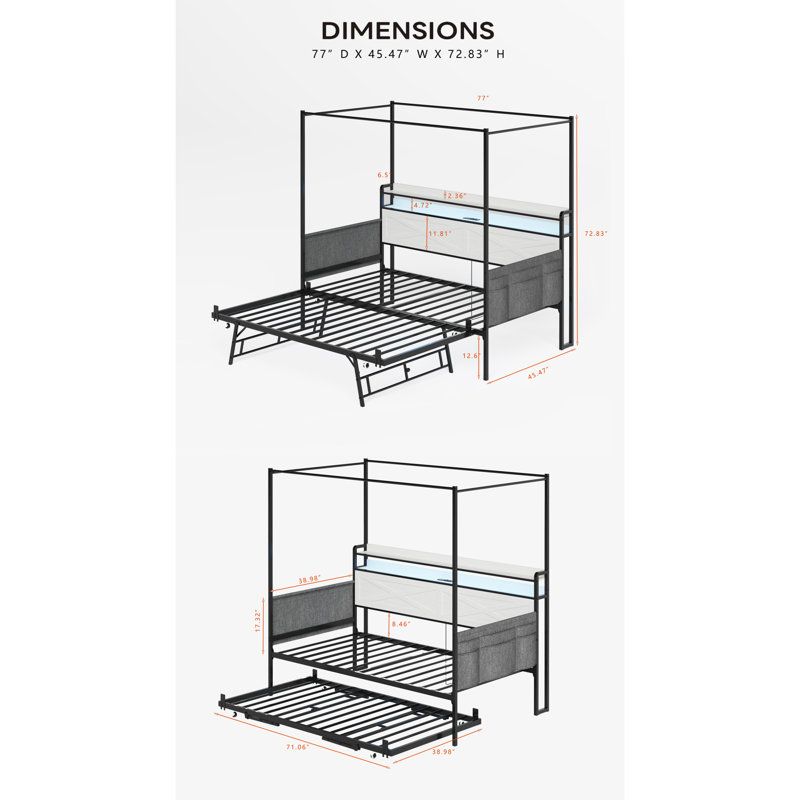 Lits en métal multifonctionnels avec lit gigogne, conception blanche moderne pour la maison