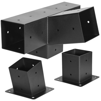 Ensemble de pergola VEVOR, support incliné 4 voies de 4 po x 4 po pour poutres en bois de 3,5 po x 3,5 po de taille réelle, support de pergola en acier au carbone avec base de poteau et base de fixation murale, pour pergolas d'extérieur, abris de jardin, remises