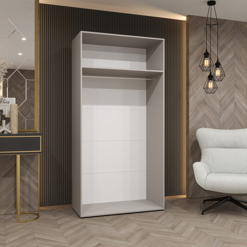 Crisp Hinged Mirrored Door Wardrobe 100cm - Sleek Style & Bright Storage, Cashmere