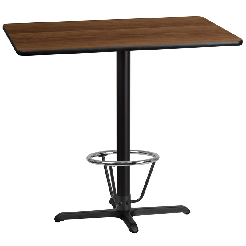 Basquez Rectangular Laminate Table Top with Bar Height Table Base and Foot Ring, 43.125" H x 30" W x 45" D, Walnut