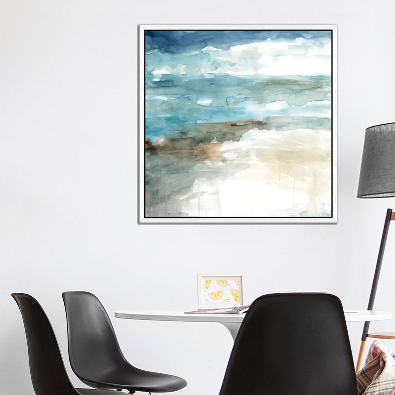 Shimmering Sea And Shore by Carol Robinson - Painting on Canvas, 93.98 cm H x 93.98 cm W, White Framed