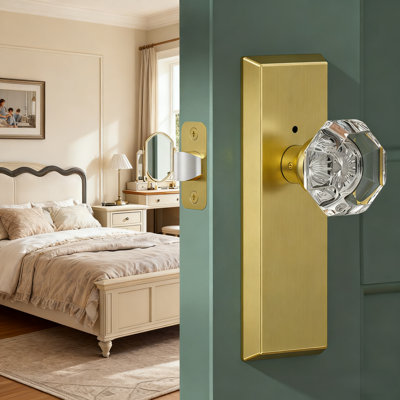 Satin Brass Octagonal Crystal  Privacy Door Knob