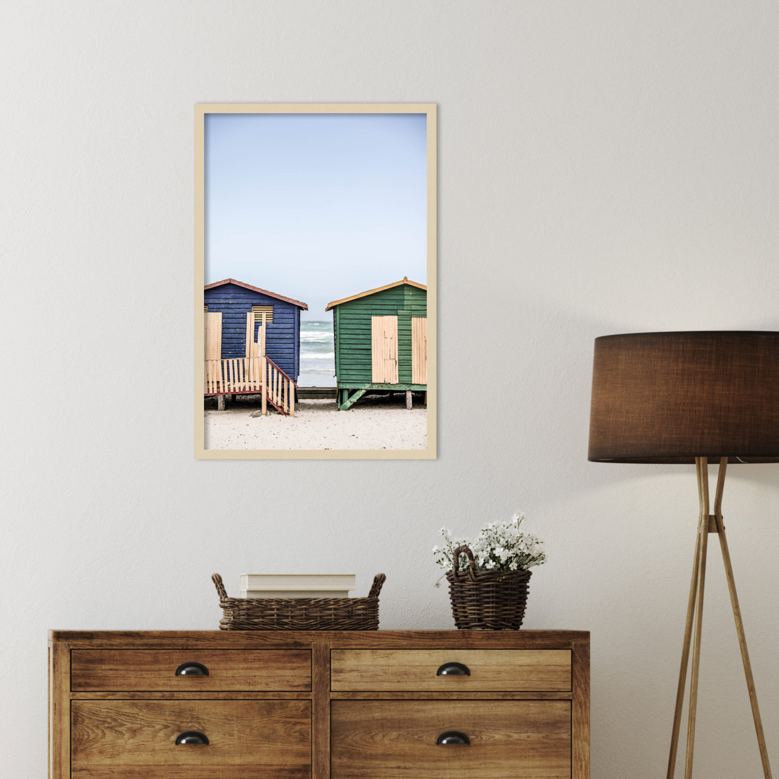 Popplewell "Blue and Green Huts" Print, Brown, 33" H x 23" W
