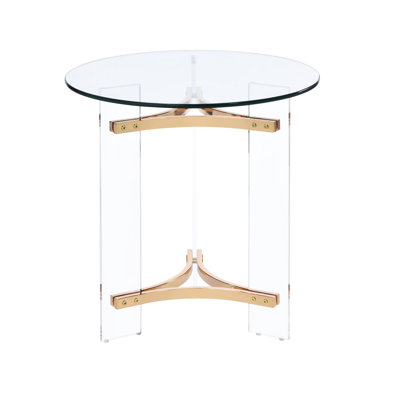 Modern Gold Table With Tempered Glass Top And Metal & Acrylic Construction Captivating Round Support