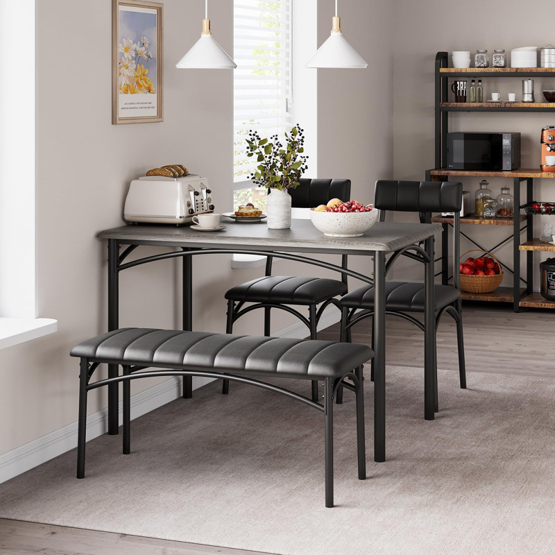 Ensemble de table de salle à manger 4 pièces, table rectangulaire avec banc et chaises rembourrés, mobilier de cuisine moderne pour appartement