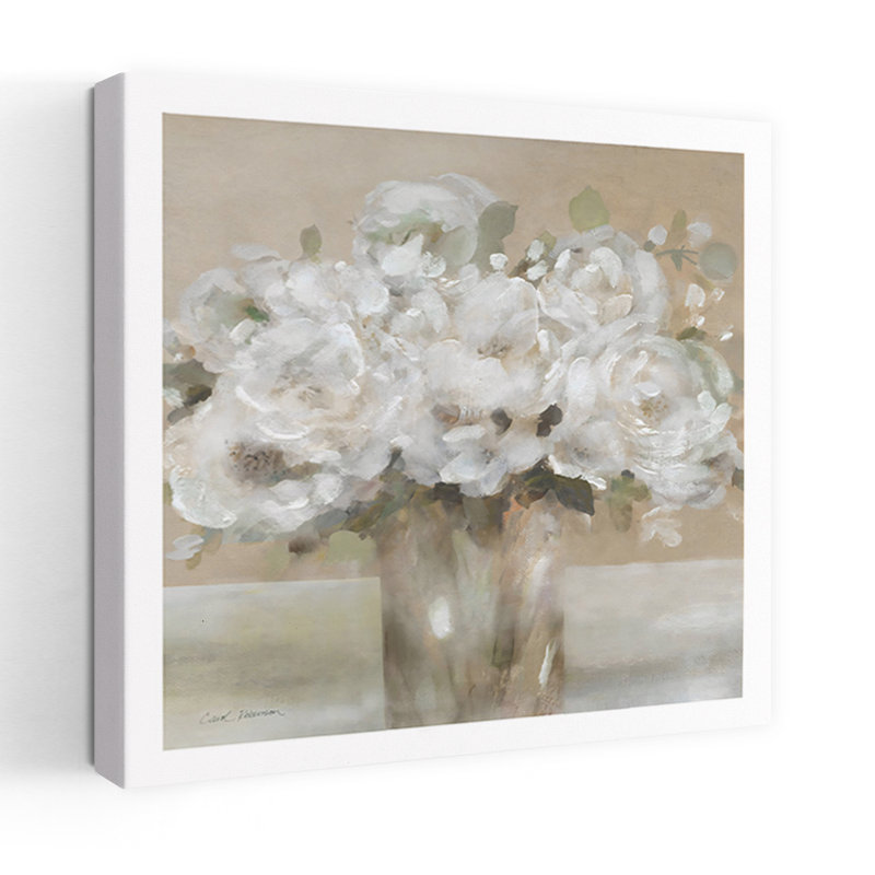"Tender White Blooms II", art contemporain contemporain élégant et floral, H 32 po x l 32 po