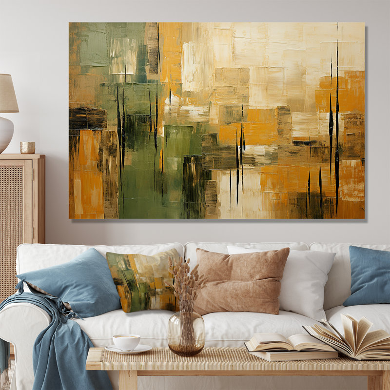 Green Beige Wild Essence Collage I - Tachisme Wall Art, No Frame, 40" H x 60" W, Wrapped Canvas