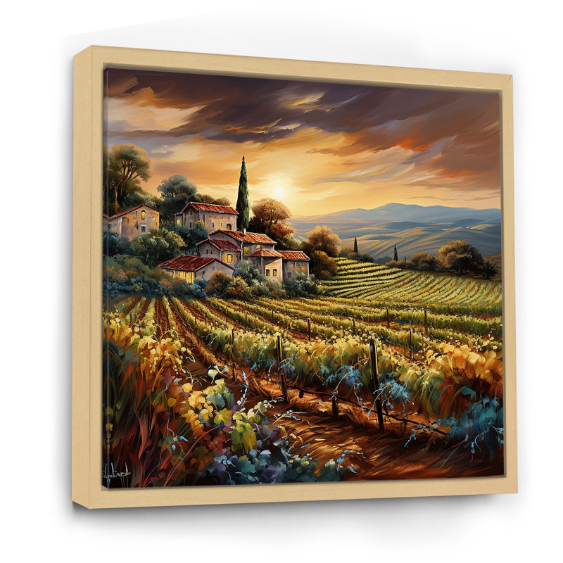 «Vineyard Charm», art liquide vif I, H 16 po x l 16 po x P 1 po, Cadre flottant érable
