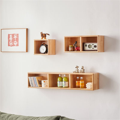 Solid Oak Wall Shelf With Multi-Cubby Design