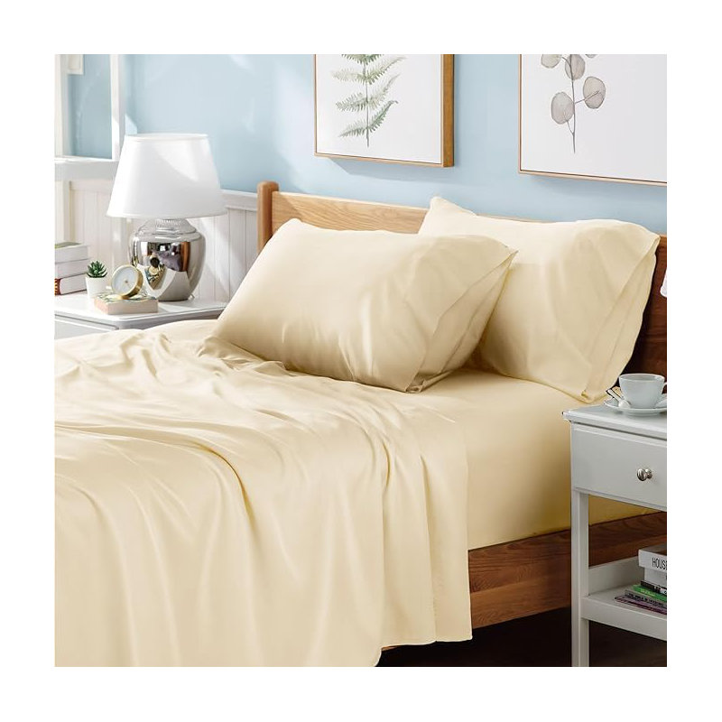 Ranarda Cotton Blend Percale Flat Sheet, Double (4'6), Cream