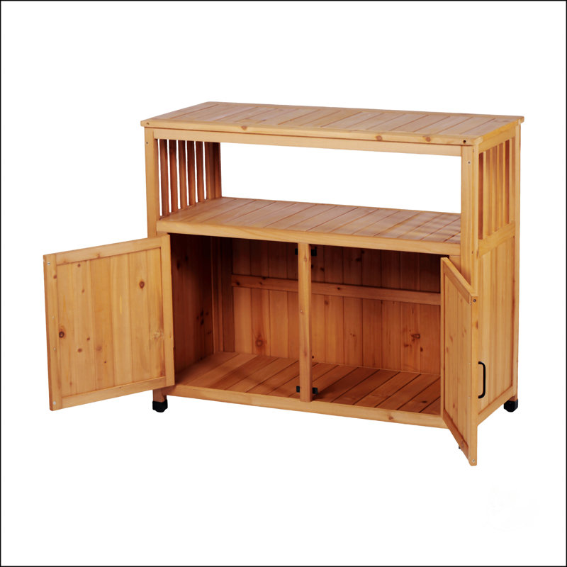 Wooden Patio Bar Table Set With Storage