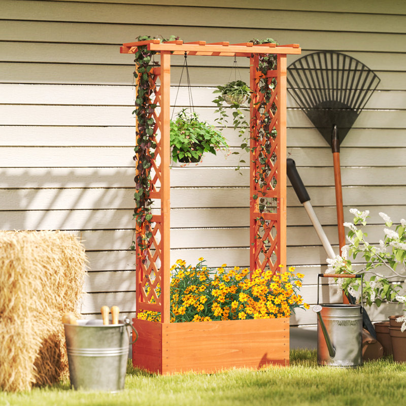 1pc Raised Garden Bed with Trellis Wood Elevated Garden Bed with Hanging Roof  Planter Box Small