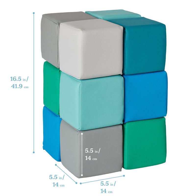 Blocs ECR4Kids SoftZone Patchwork, cubes en mousse, 12 pièces, Contemporain